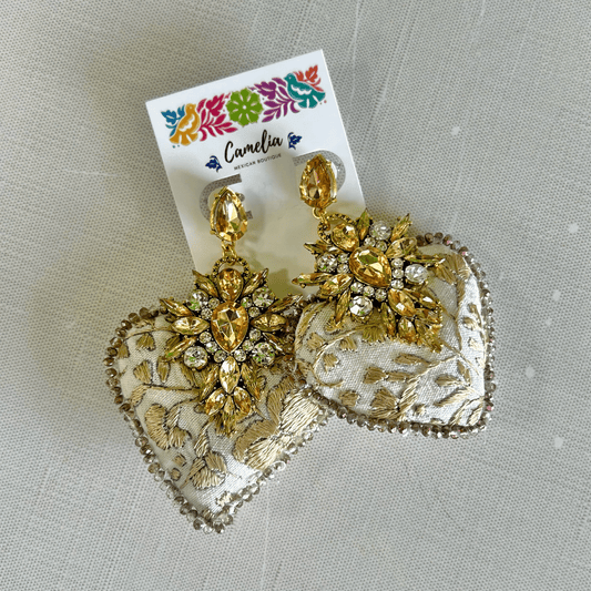 San Antonino Embroidered Heart Earrings - Crystals San Antonino Embroidered Heart Earrings - Crystals