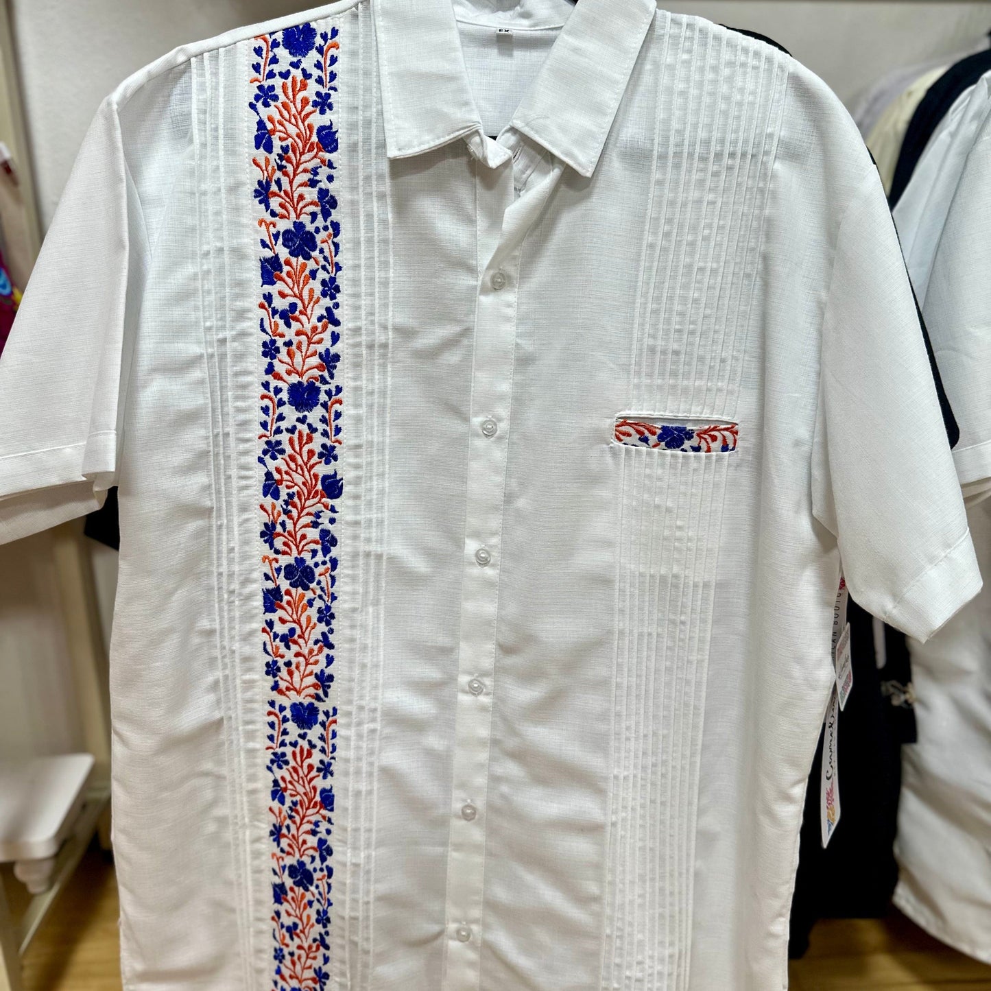 San Antonino Men's Linen Guayabera - Blue Orange San Antonino Men's Linen Guayabera - Blue Orange