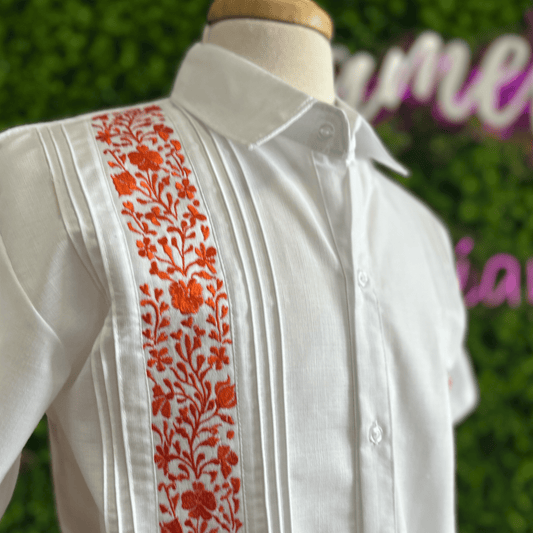 San Antonino Men's Linen Guayabera - Orange San Antonino Men's Linen Guayabera - Orange