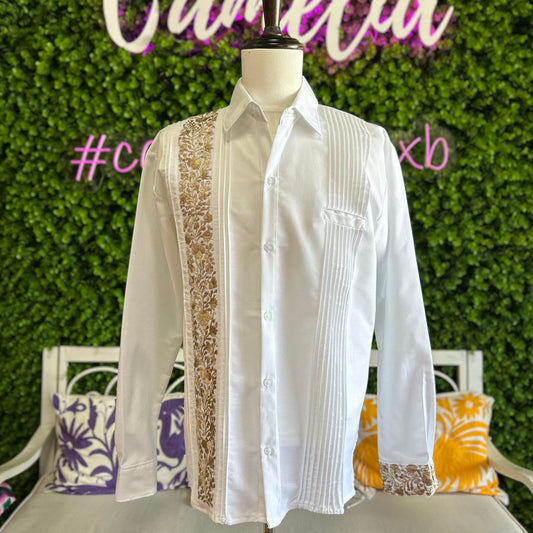San Antonino Men's Long Sleeve Linen Guayabera - Gold San Antonino Men's Long Sleeve Linen Guayabera - Gold