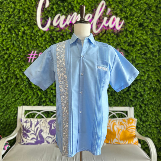San Antonino Men's Short Sleeve Linen Guayabera - Sky Blue San Antonino Men's Short Sleeve Linen Guayabera - Sky Blue