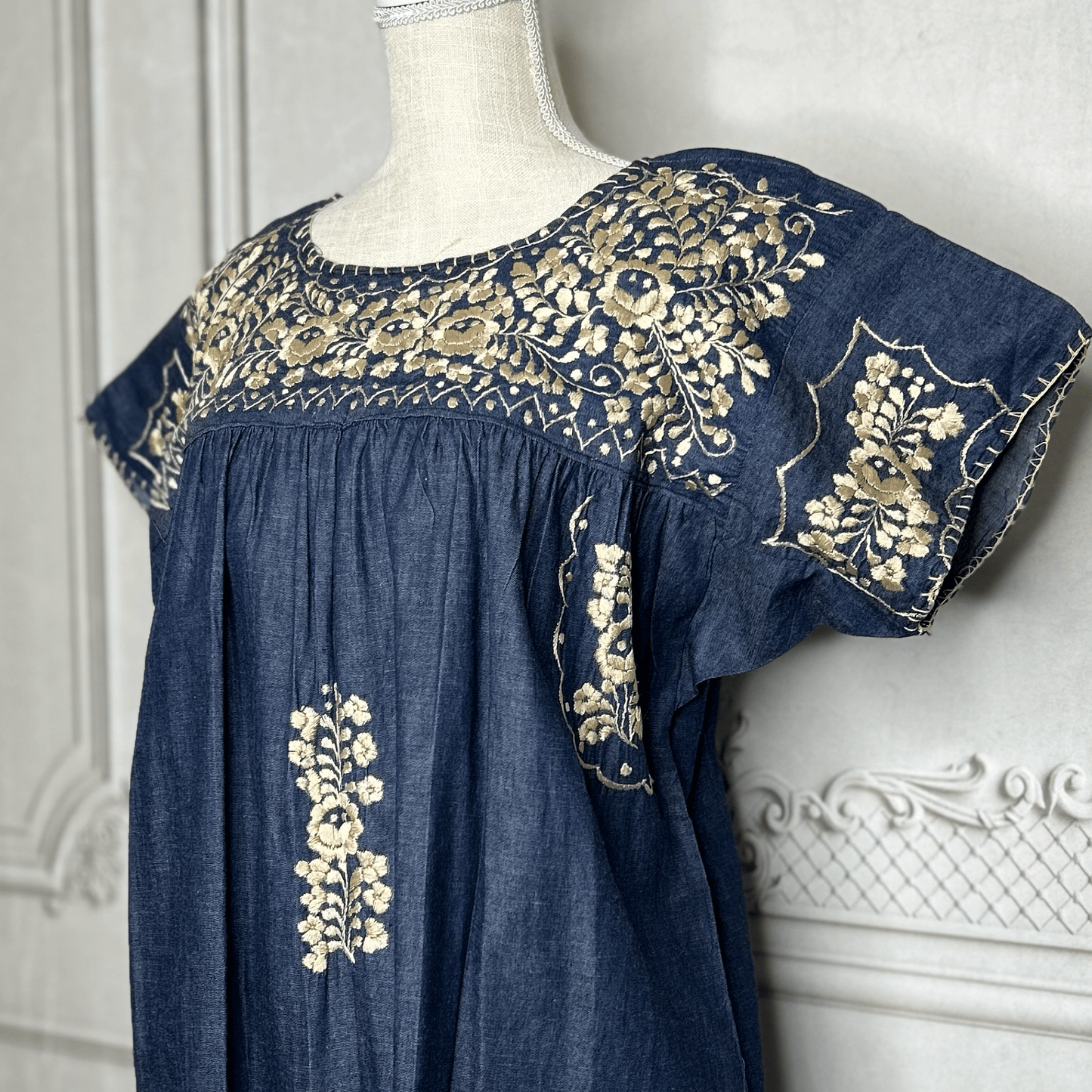 San Antonino Mexican Denim Blouse - Sandrita Gold San Antonino Mexican Denim Blouse - Sandrita Gold