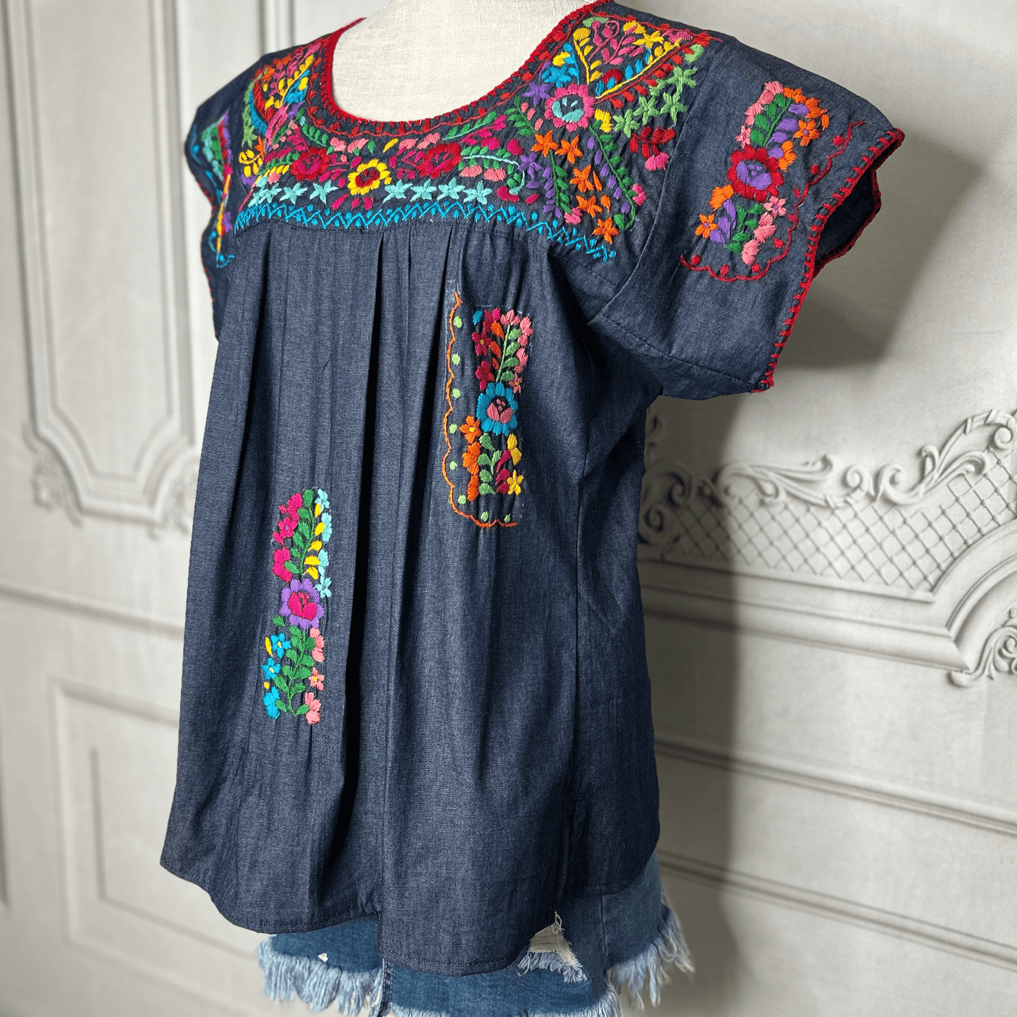 San Antonino Mexican Denim Blouse - Sandrita Multi San Antonino Mexican Denim Blouse - Sandrita Multi