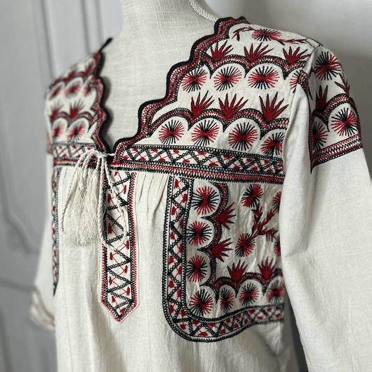 Santa Maria Oaxacan Blouse Tunic - Neck Detail Santa Maria Oaxacan Blouse Tunic - Neck Detail