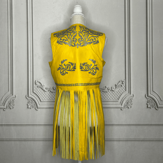 Tamaulipeca Leather Fringed Vest - Yellow - Women Tamaulipeca Leather Fringed Vest - Yellow - Women