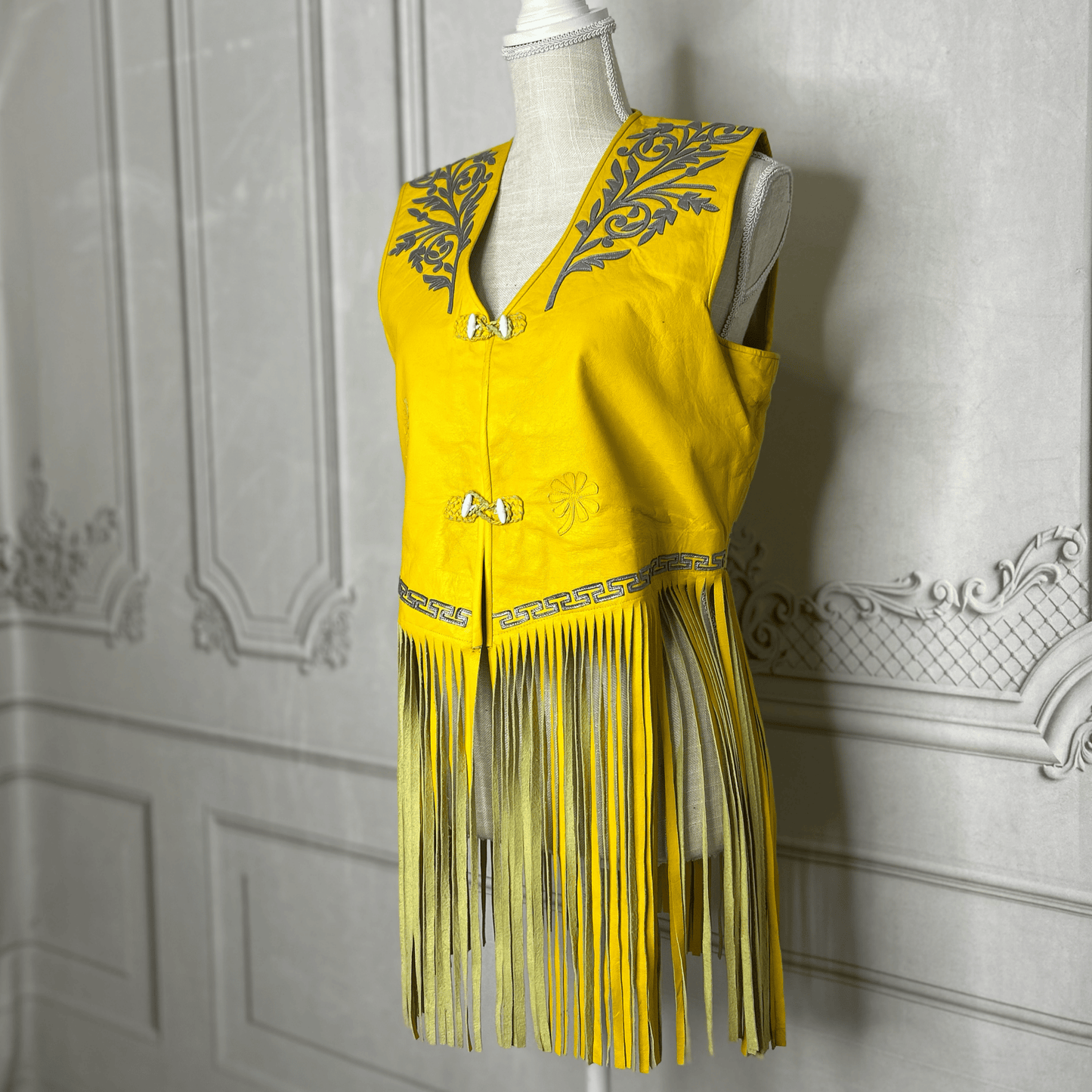 Tamaulipeca Leather Fringed Vest - Yellow - Women Tamaulipeca Leather Fringed Vest - Yellow - Women