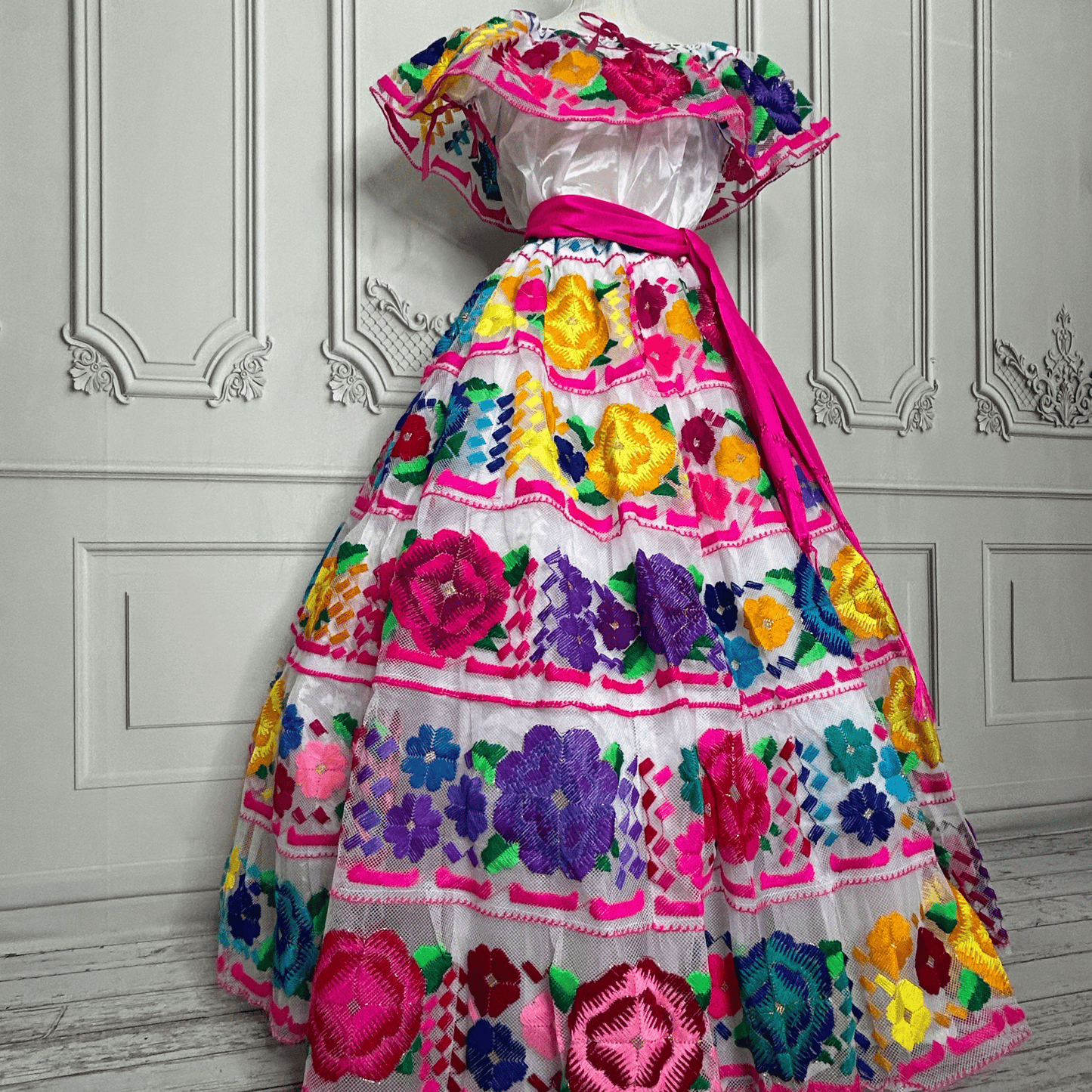 Traditional Chiapas de Corzo Dress - Adult - Multi White Traditional Chiapas de Corzo Dress - Adult - Multi White