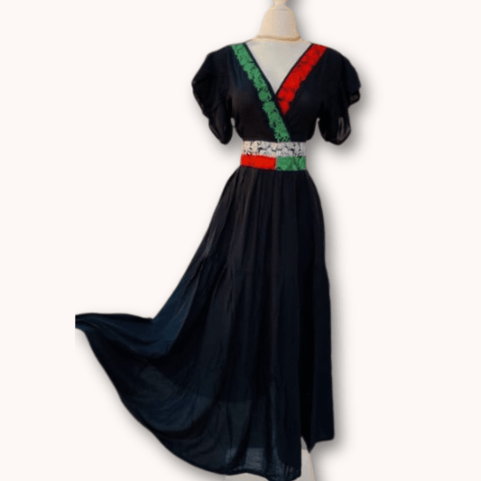 Tri-Color Butterfly Sleeve Tiered Midi Dress - VIVA MEXCIO Tri-Color Butterfly Sleeve Tiered Midi Dress - VIVA MEXCIO