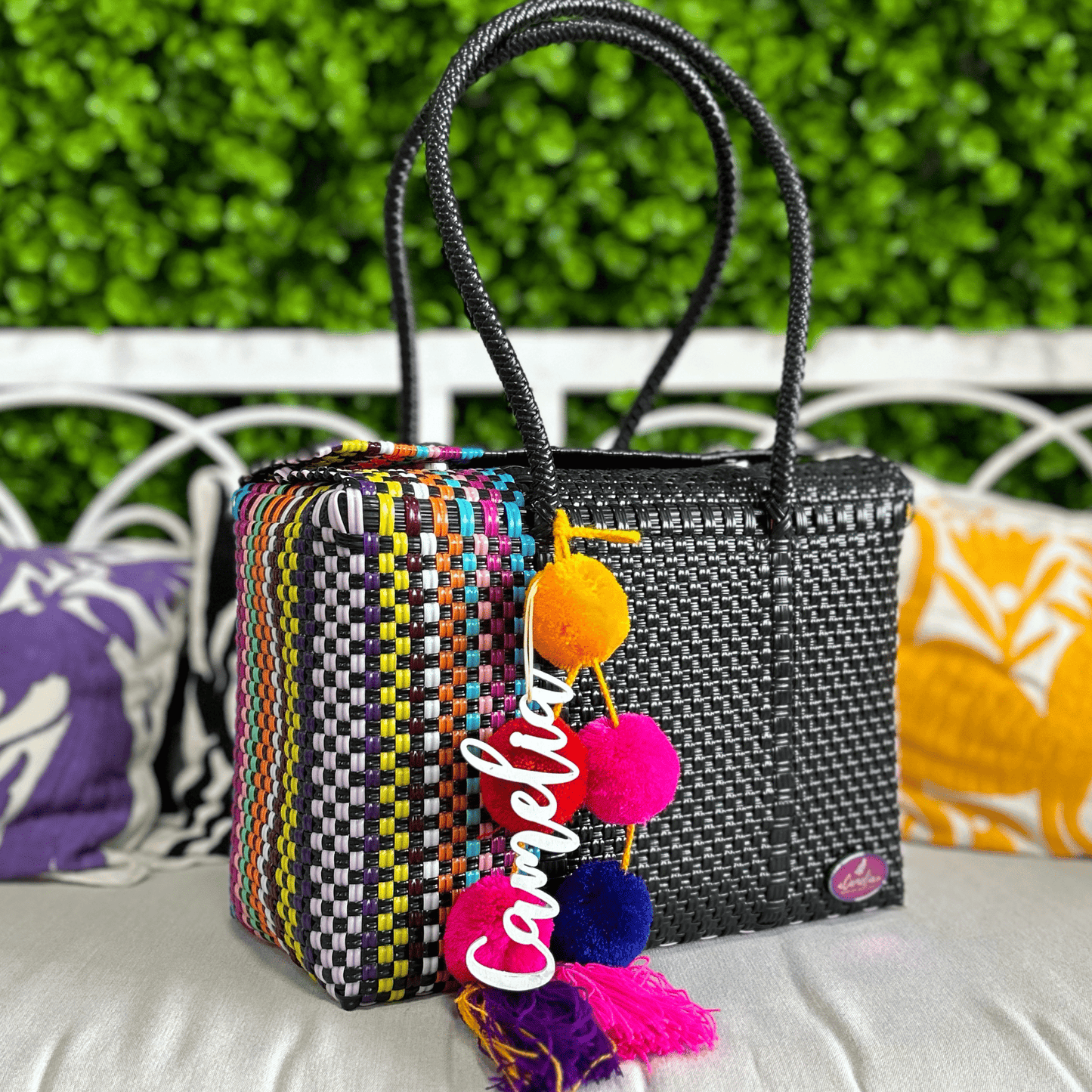 Upcycled Handwoven Basket Medium - Black Pop