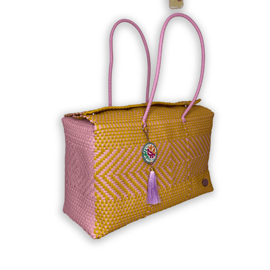 Upcycled Handwoven Picnic Basket JUMBO - Sherbet