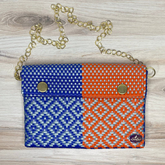 Upcycled Handwoven Shoulder Bag LG - Orange Blue