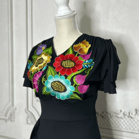 V-Neck Mexican Maxi Dress - Zinia