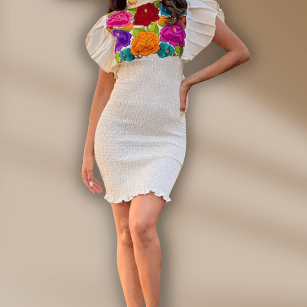 Bougainvillea Zinia Elastic Mexican Dress