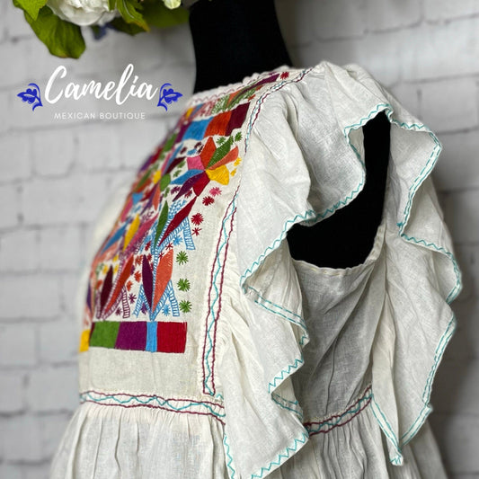 Corn Motif Butterfly Sleeve Peplum Mexican Blouse