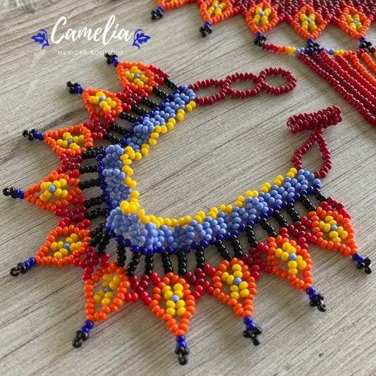 Huichol Native American Beaded Necklace Set - Waterfall