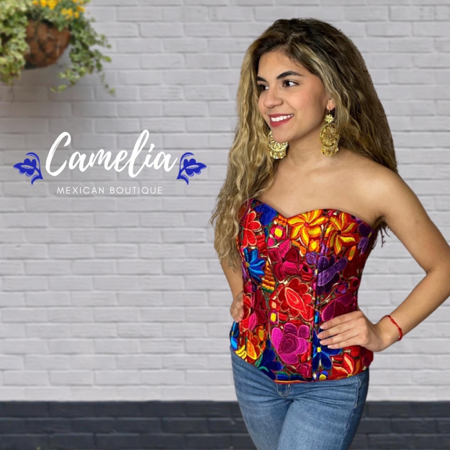 Mexican Embroidered Corset Zinnia – Camelia Mexican Boutique