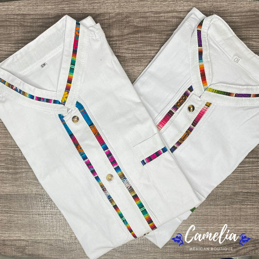 Men's Guayabera Shirt Short Sleeve Sarape Trim