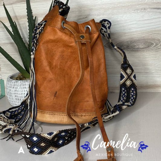 Mexican Leather Mini Bucket Crossbody Bag