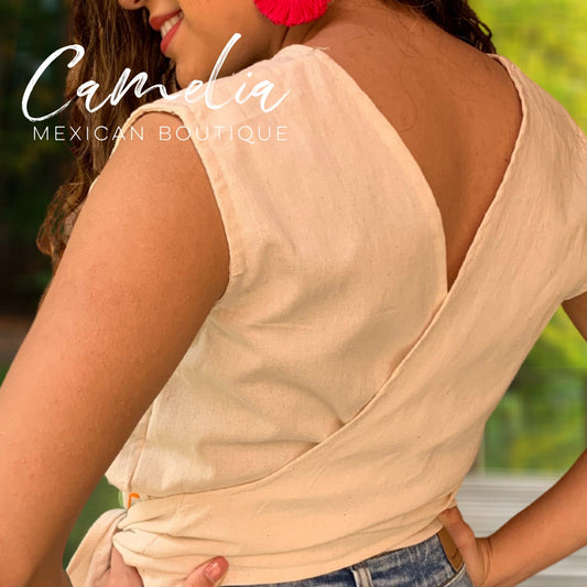 Mexican Otomi Crop Top Tie Back