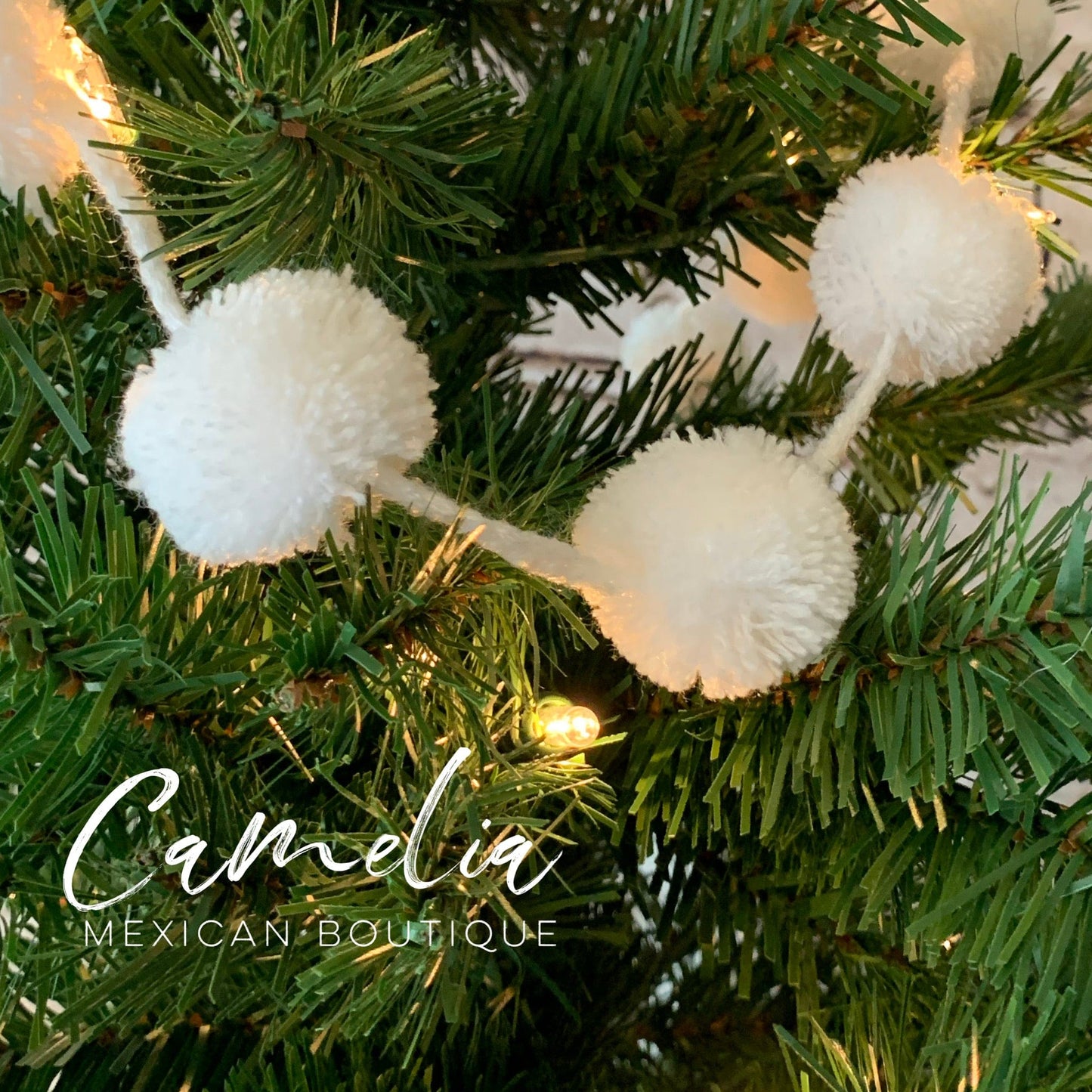 Mexican Pom Pom Garland - White