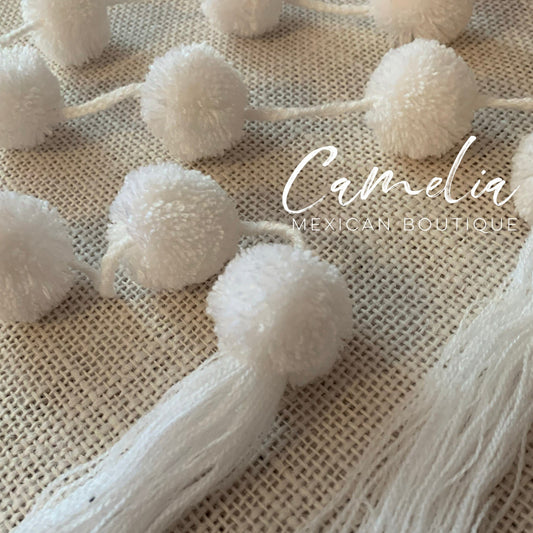 Mexican Pom Pom Garland - White