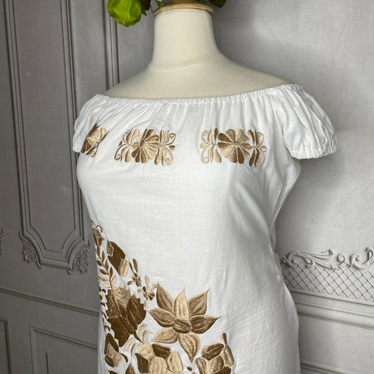 Off Shoulder Elastic Mexican Dress- Daisy Gold