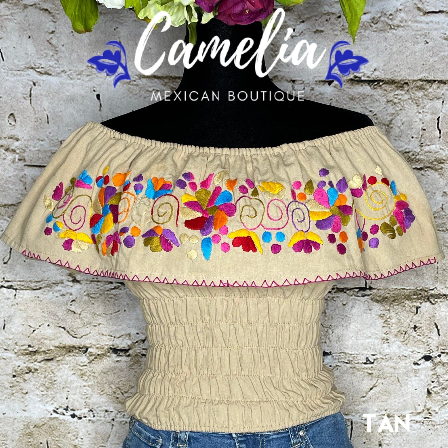 Off Shoulder Mexican Blouse Elastic Waist - Rosie