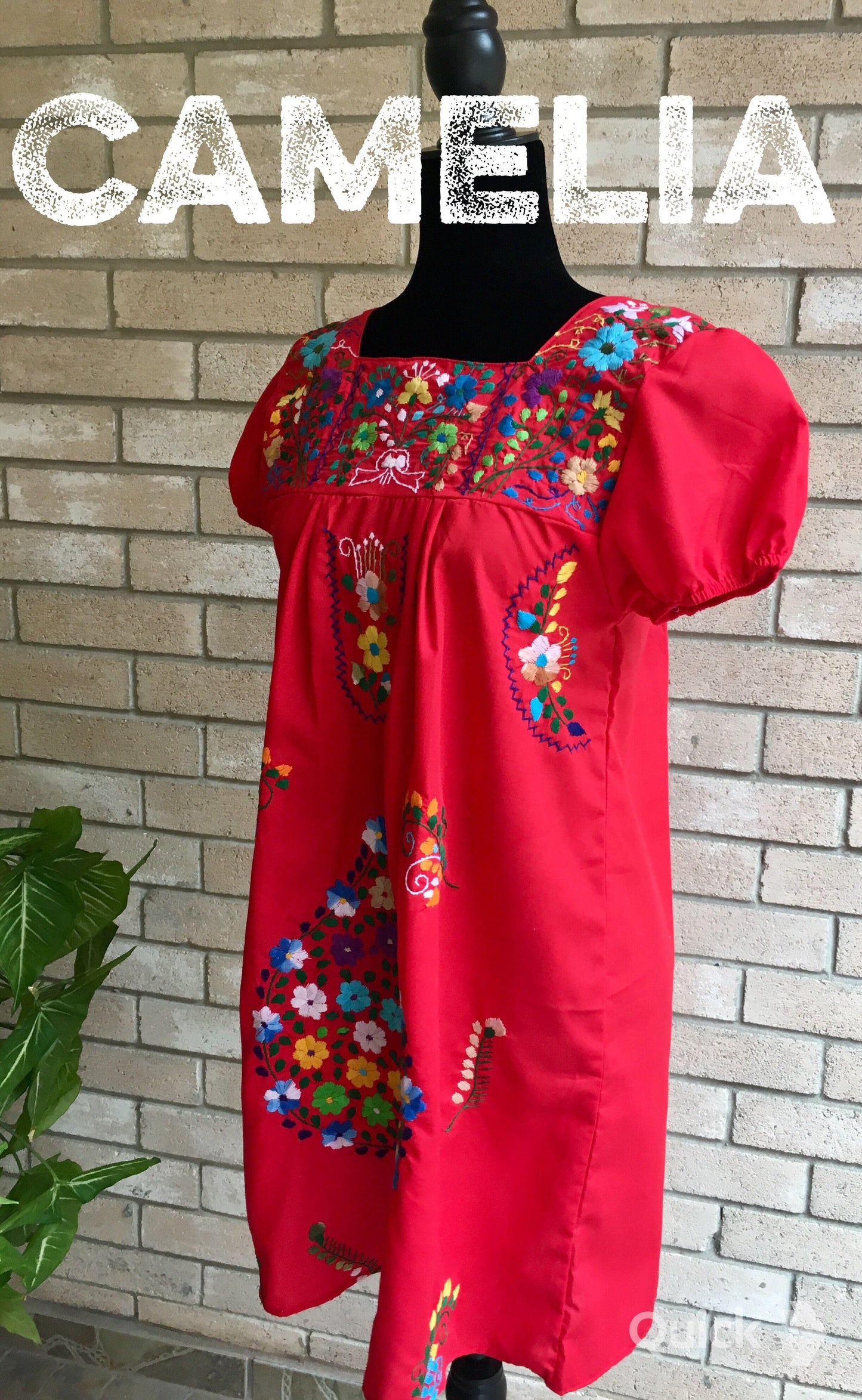 Puebla Mexican Dress Elastic Sleeve