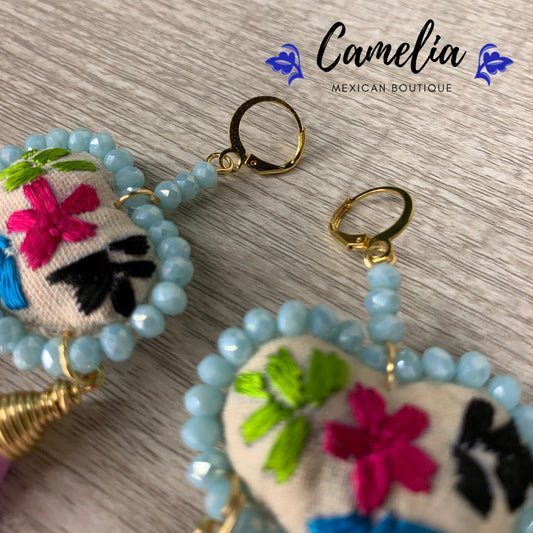 San Antonino Embroidered Heart Tasseled Earrings - Rainbow