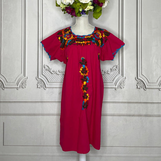 San Antonino Short Sleeve Dress - Knee Length Cotton Embroidery