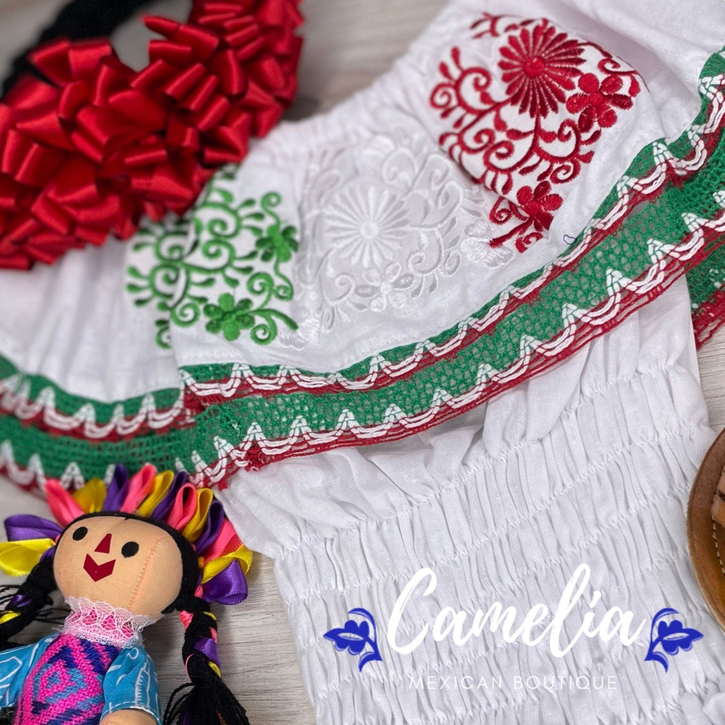 Tri-Color VIVA MEXICO Girls Off Shoulder Elastic Blouse