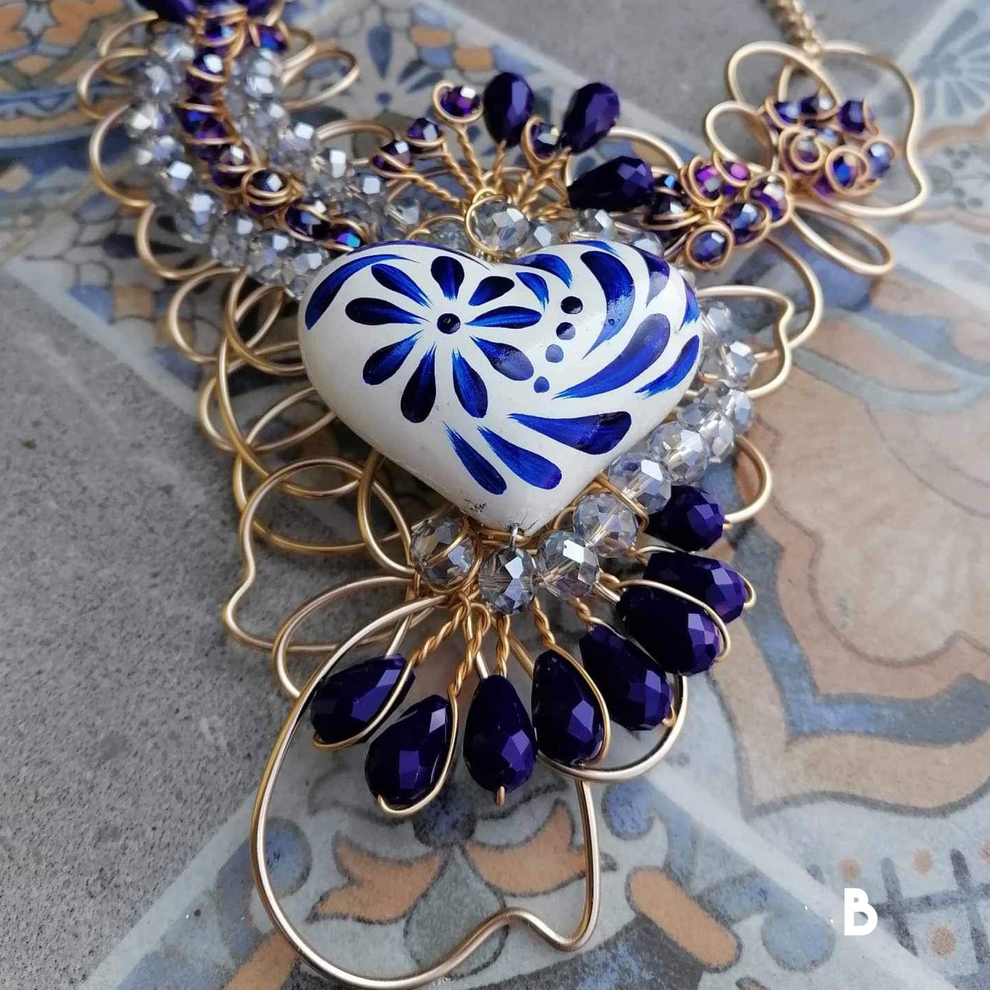 Hand Made Mexican Heart Necklace - Ceramic