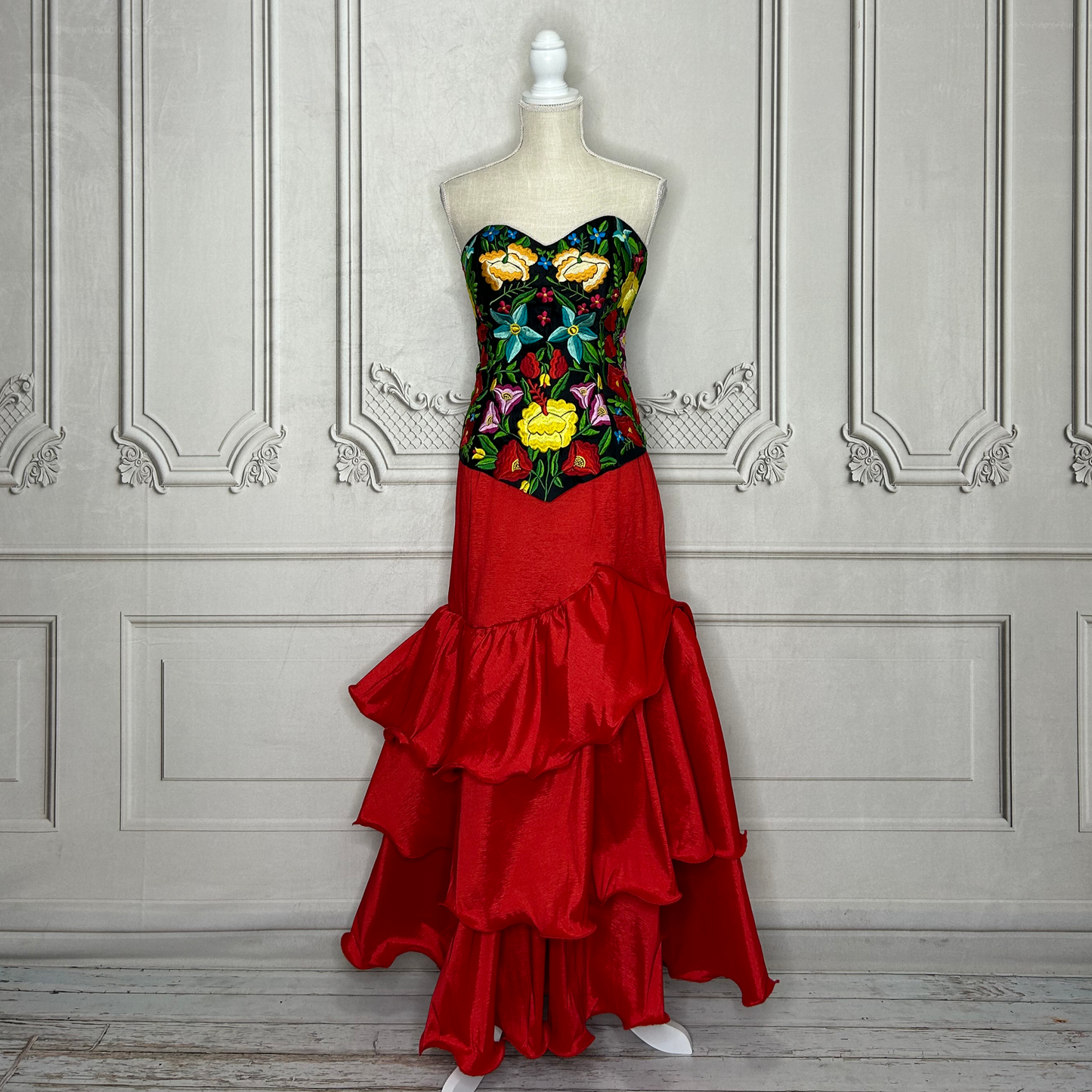 Embroidered Mexican Formal Corset and Skirt - Ruffled Mermaid