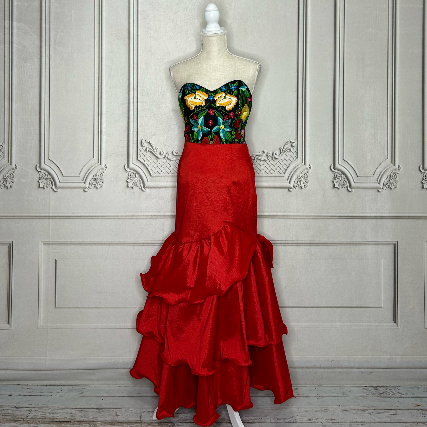 Embroidered Mexican Formal Corset and Skirt - Ruffled Mermaid