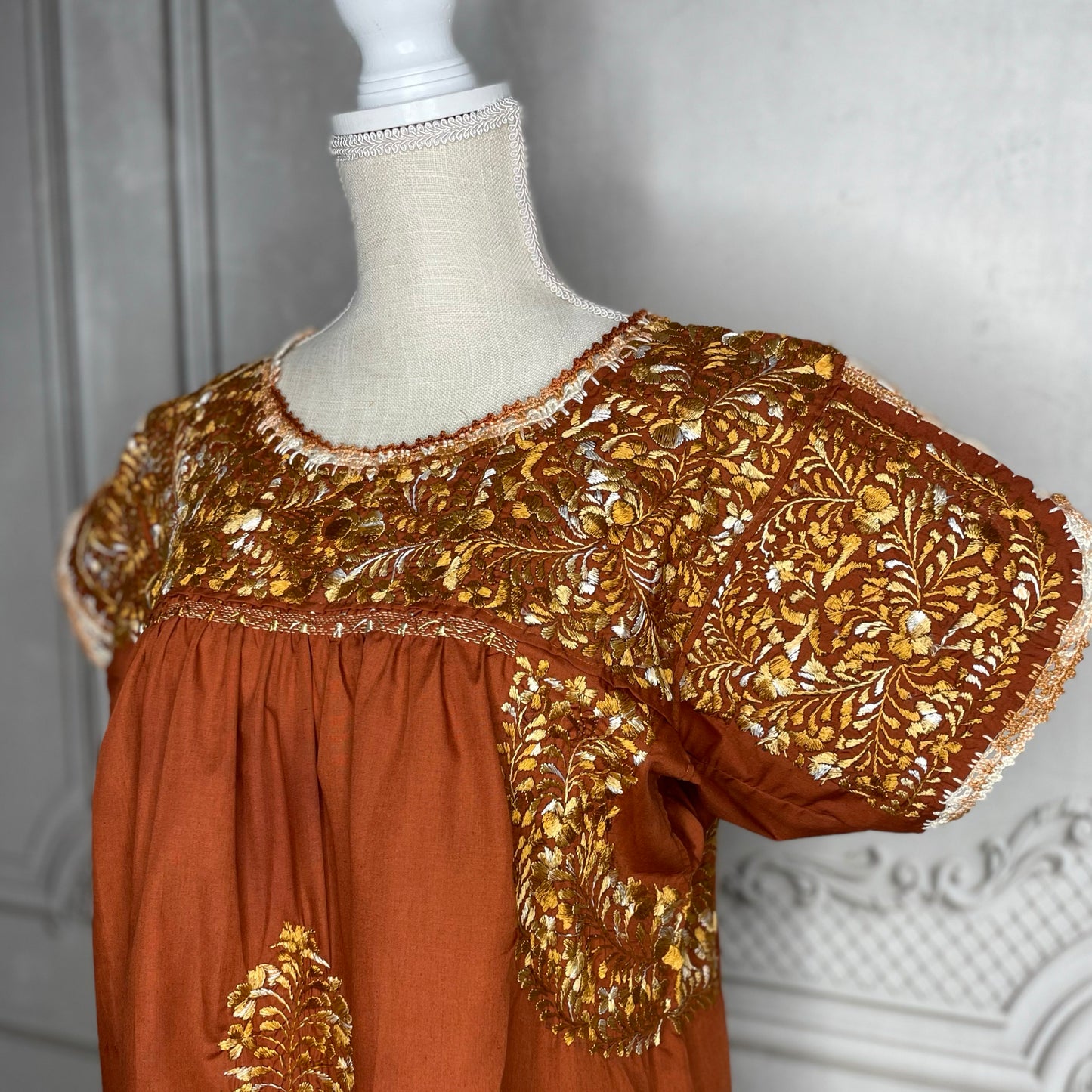 San Antonino Gala Mexican Dress - Burnt Orange Short