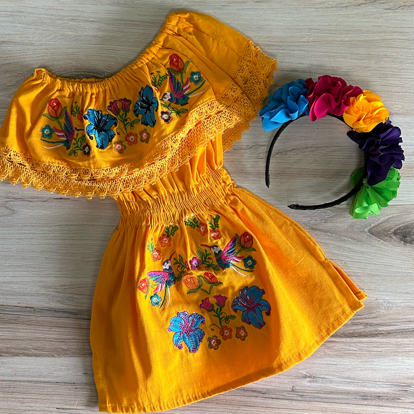Robe mexicaine à épaules dénudées pour fille - Colibri