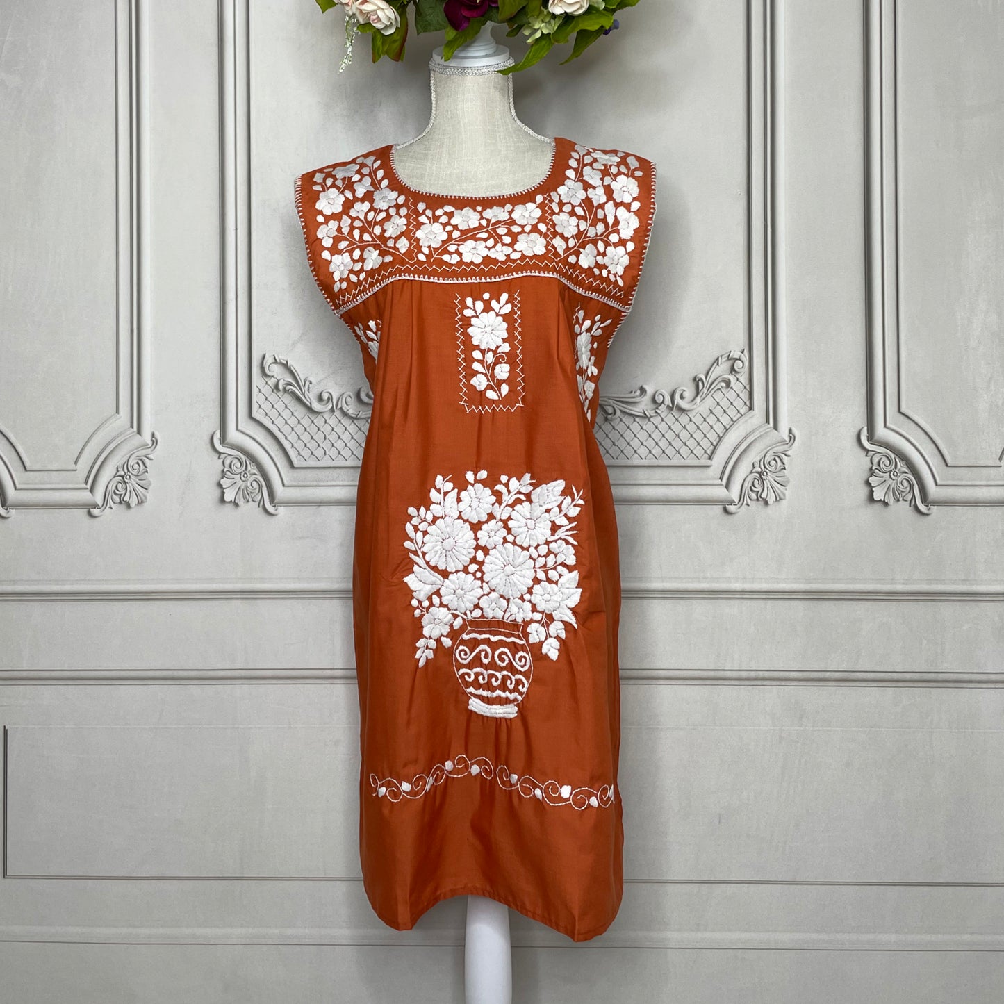 Puebla Sleeveless Dress for Women - Burnt Orange