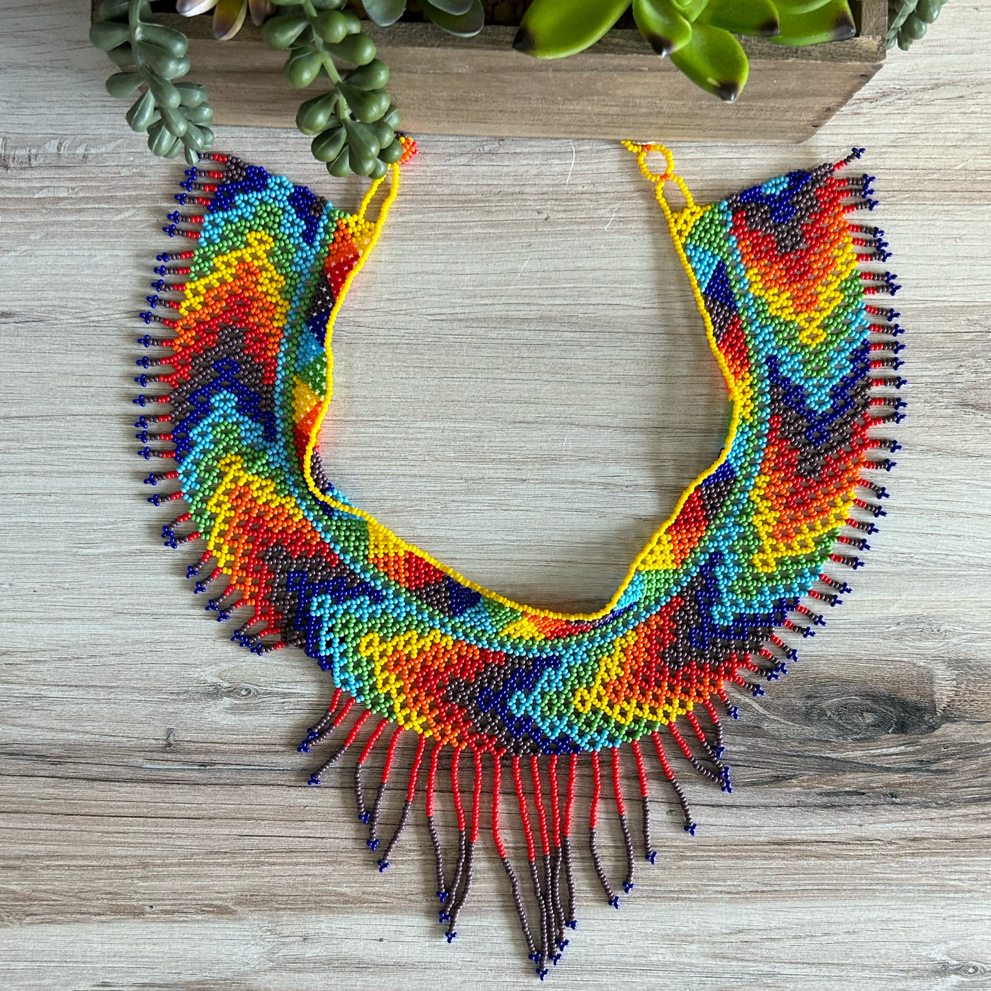Huichol Native American Beaded Necklace  - Triangle