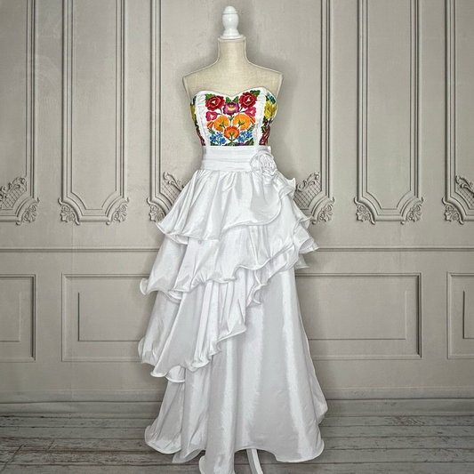 Embroidered Mexican Wedding Corset and Skirt - Flower Garden