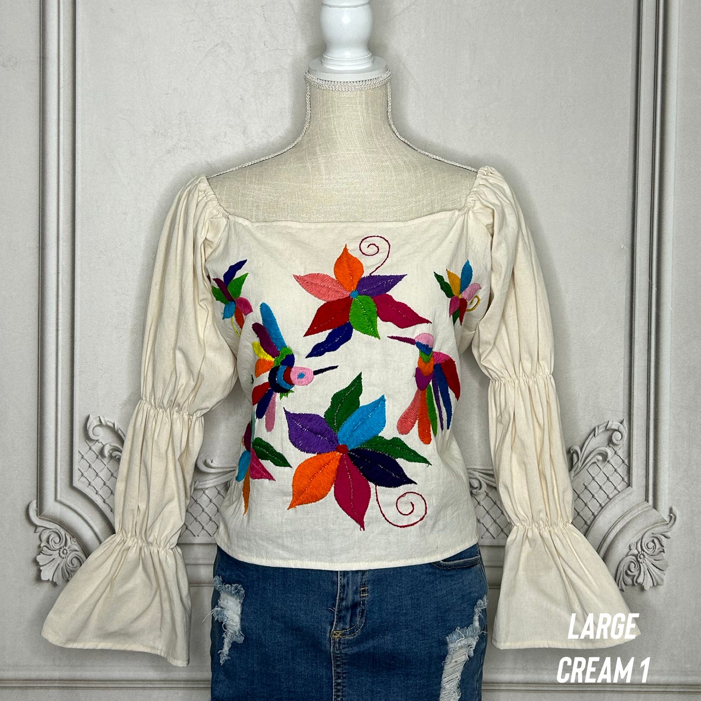 Mexican Otomi Blouse Puff Elastic Sleeve
