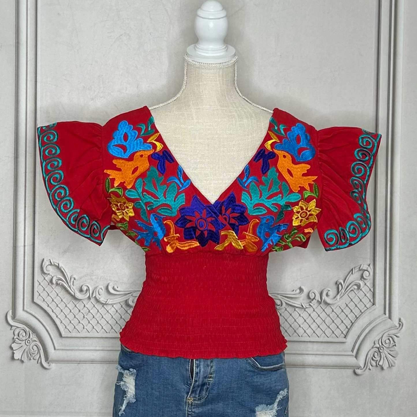 Butterfly Sleeve Mexican Crop Top Jalapa - V-Neck