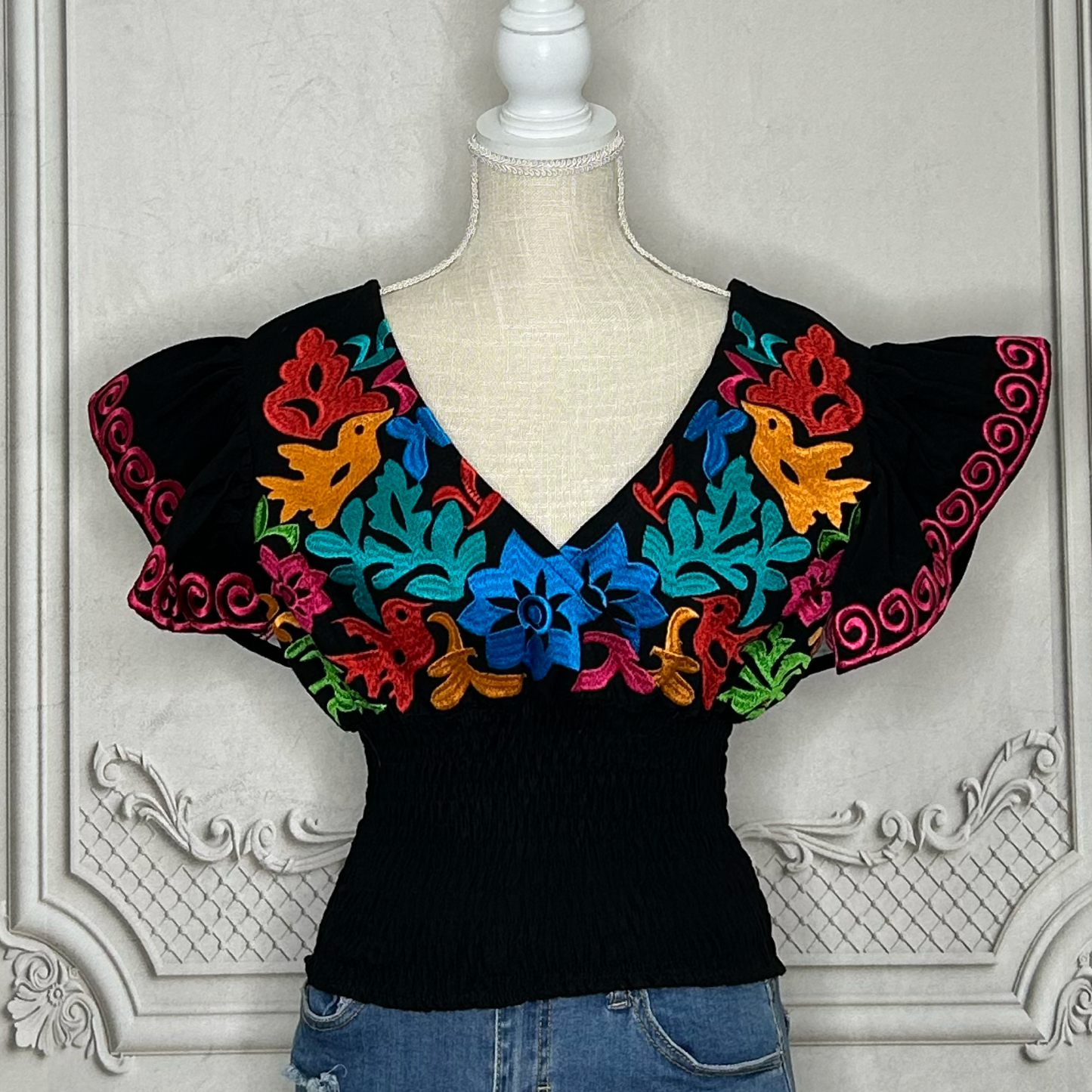 Butterfly Sleeve Mexican Crop Top Jalapa - V-Neck