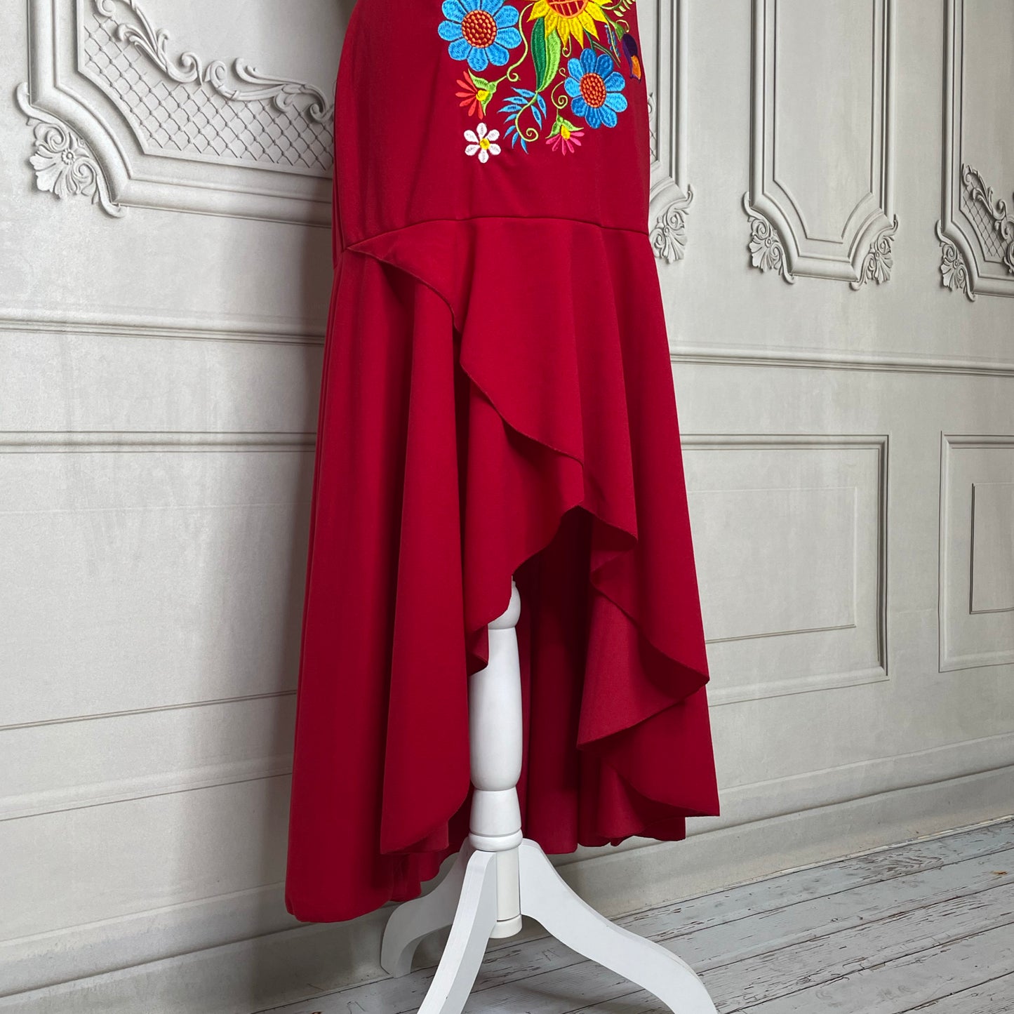 Mexican High-Low Embroidered Sunflower Dress
