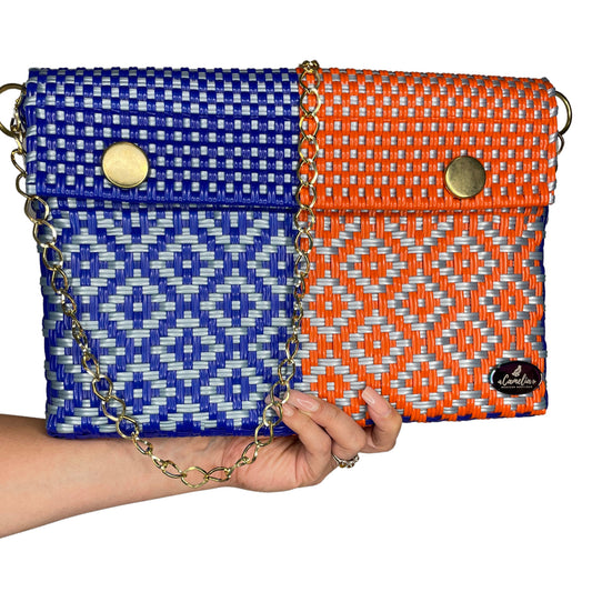 Upcycled Handwoven Shoulder Bag LG - Orange Blue