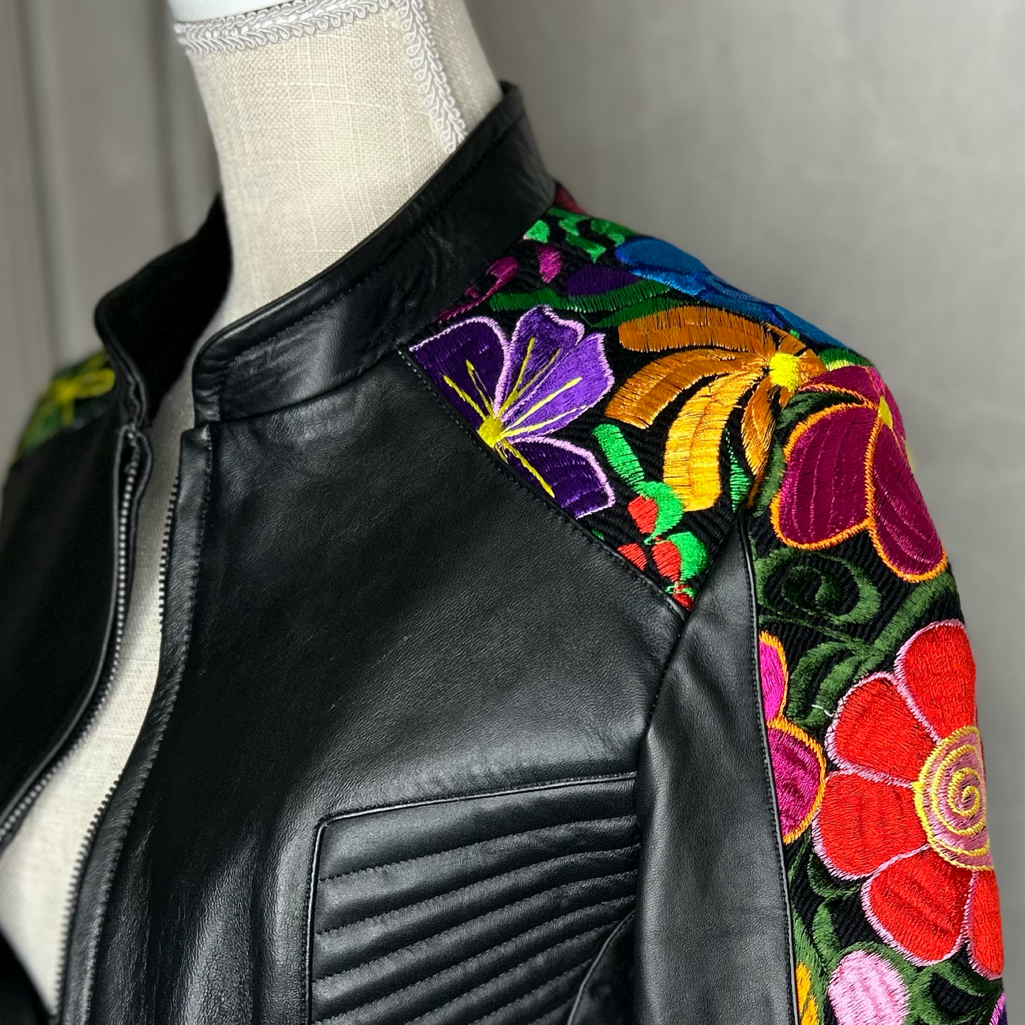 Quilted Leather Jacket - Zinia Embroidery