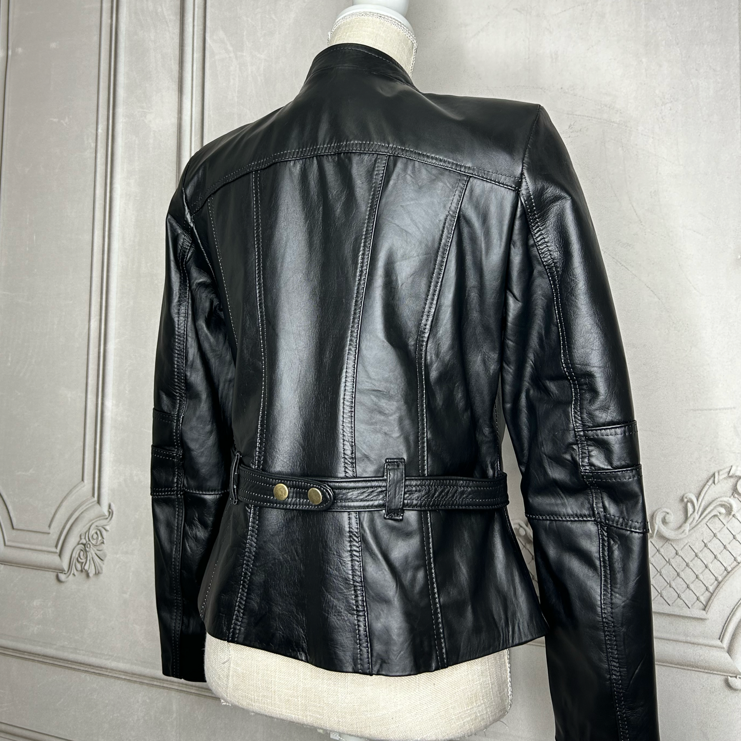 Racer Style Leather Jacket - Zinia Embroidery