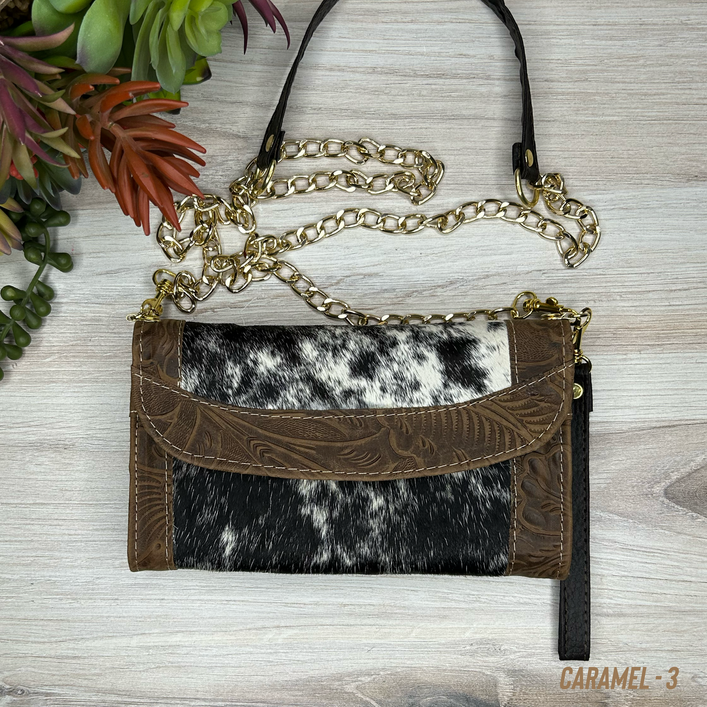 Cowhide Convertible Floral Tooled Wallet