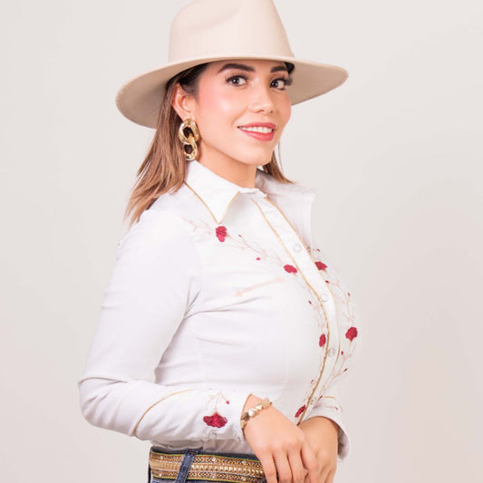 Western Shirt for Women - Red Roses