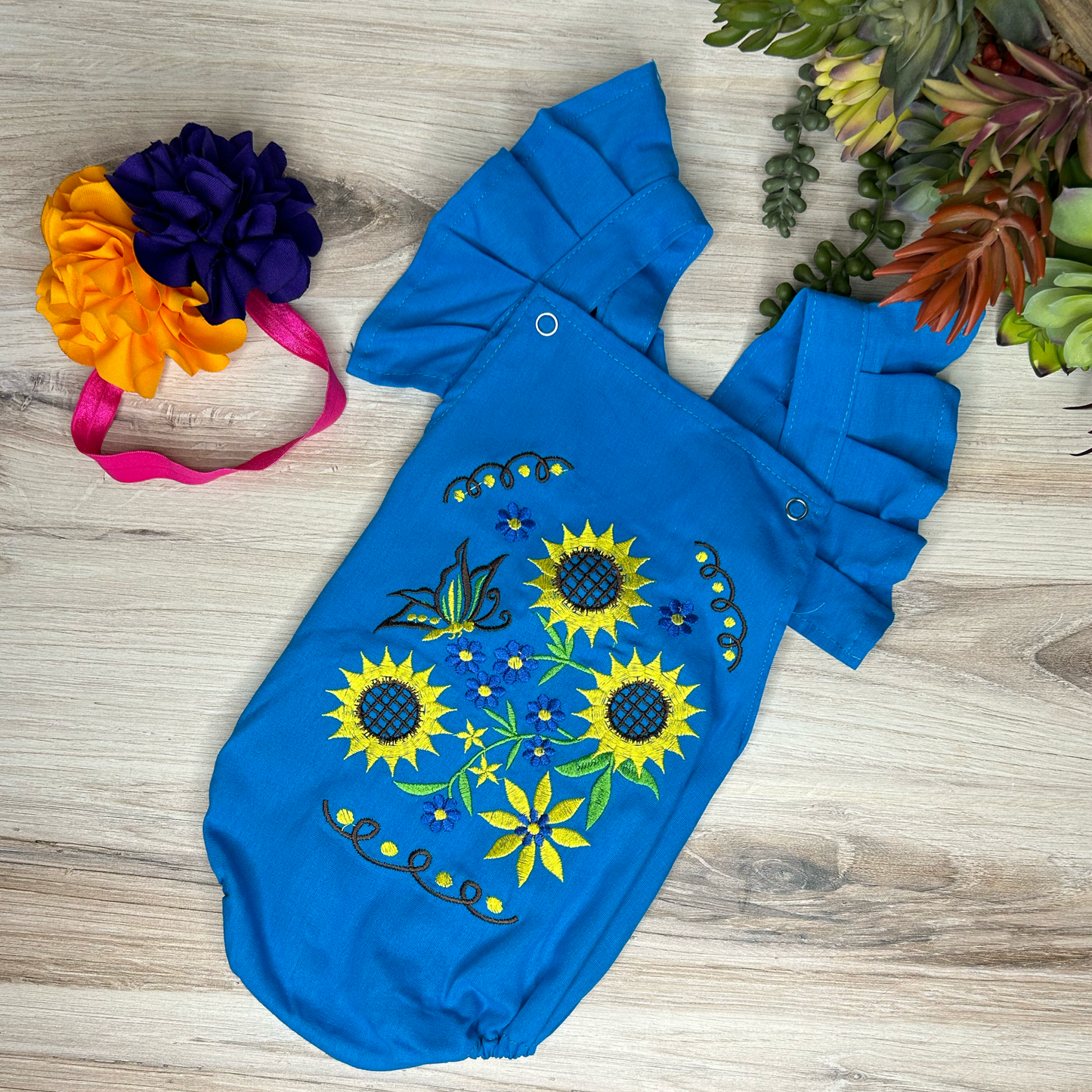 Mexican Baby Girl Romper - Sunflowers