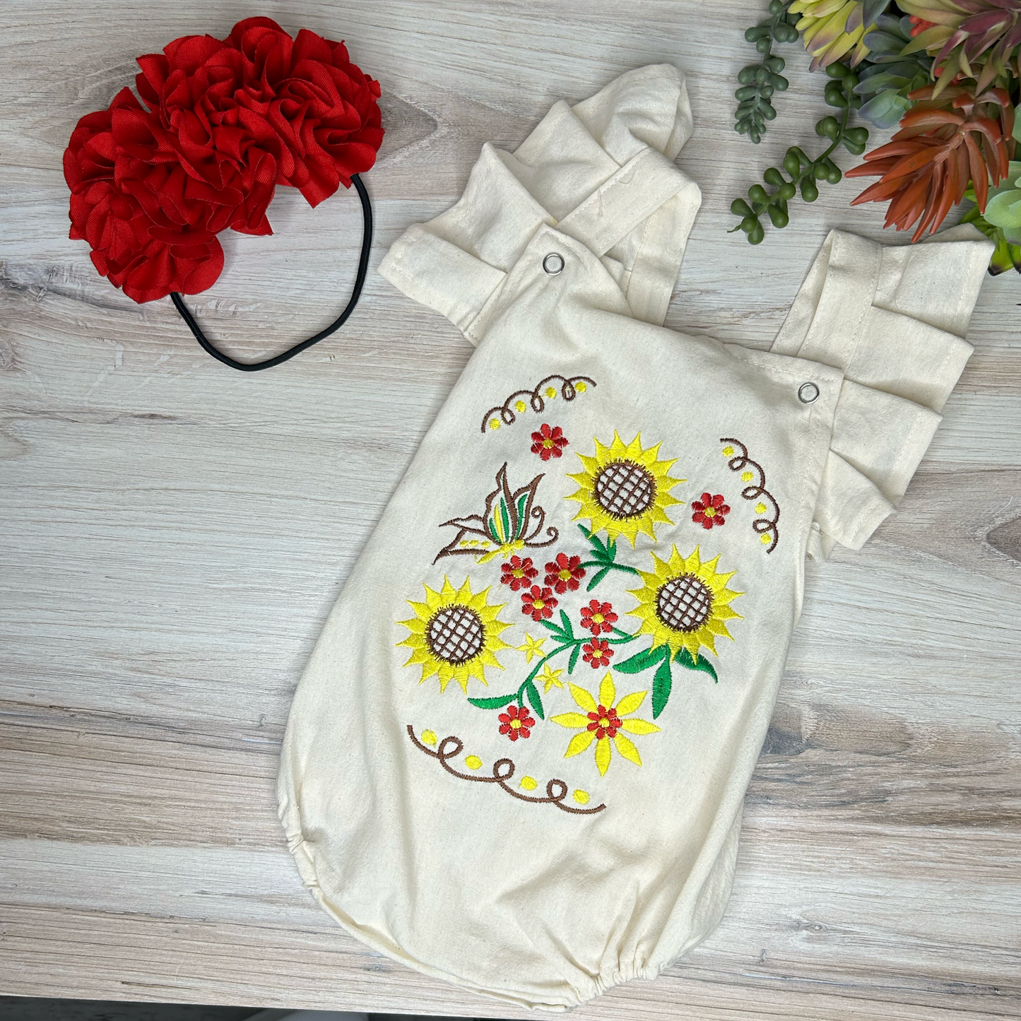 Mexican Baby Girl Romper - Sunflowers